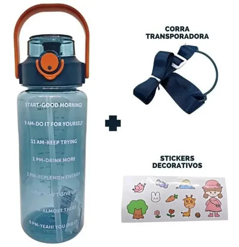 Botella De Agua Motivacional 2 Litros Con Indicador Medida