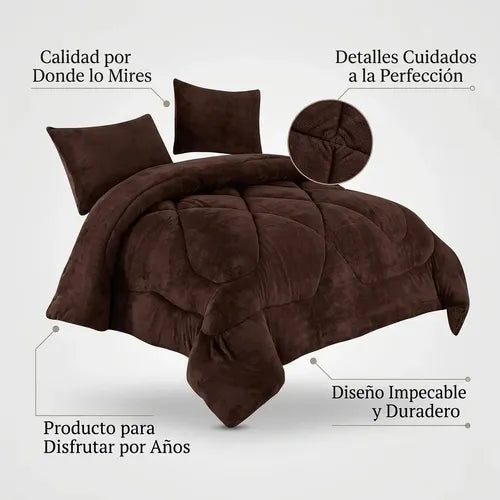 Cobertor Cubrecama Sherpa Chiporro Peludo Invierno 2.5 Plaza Marrón Liso