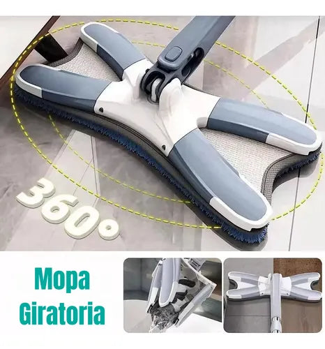 Mopa Trapero Limpiador Giratorio Para Pisos Aseo Exprimir Gris
