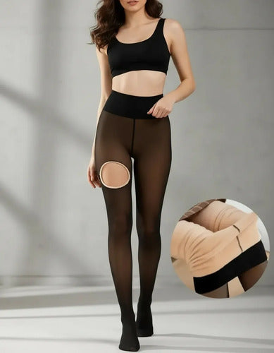 Panty Calza Invierno Chiporro Efecto Piel Talla Grande X2 Negro Lisa Xxl