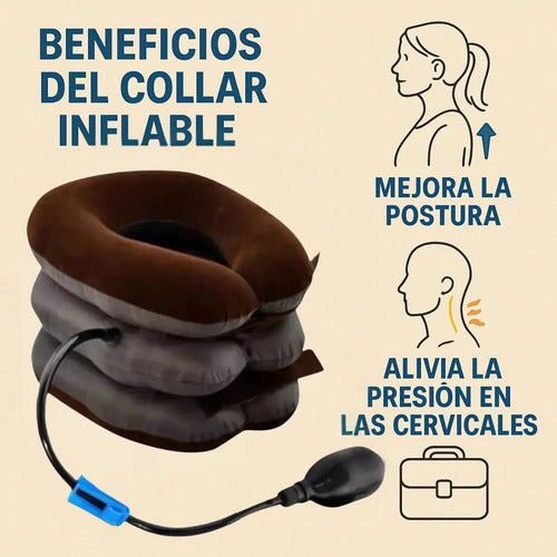 Cojín Inflable Collar Tracción Cervical Alivia El Dolor Marrón