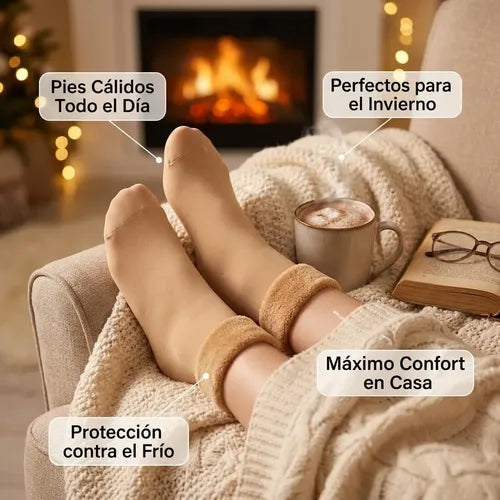 Pack X12 Pares Calcetines Térmicos Calcetas Cortas Forradas Beige Unicolor Unica
