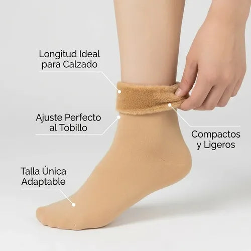 Pack X12 Pares Calcetines Térmicos Calcetas Cortas Forradas Beige Unicolor Unica
