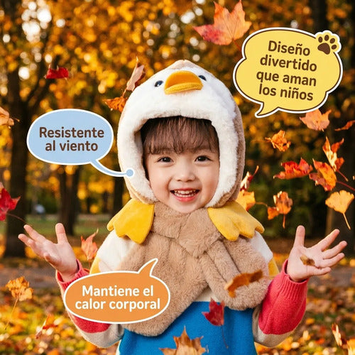 Gorro Cálido Sherpa Niño Niña Pato Colores Frío Invierno Beige Un Lisa