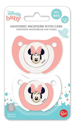 Pack X2 Chupetes Stor Disney Baby Silicona Rosa Mickey Mouse 0-6 Meses
