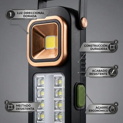 Luz Emergencia Recargable Panel Solar + Batería Portatil Negro