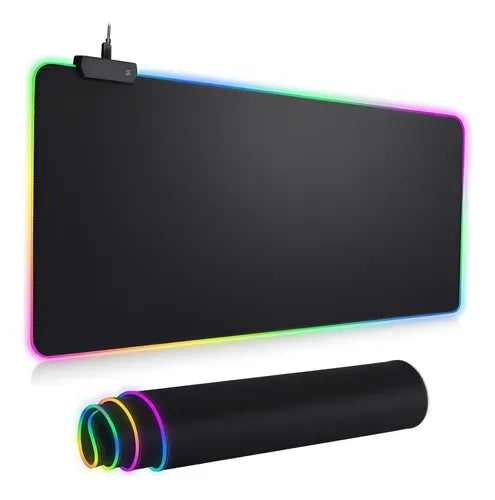 Pad Mouse Alfombra 7 Colores Led Rgb 30x80cm Negro