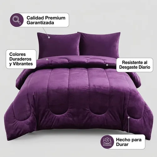 Cobertor Cubrecama Sherpa Chiporro Peludo Invierno 2.5 Plaza Violeta Oscuro Liso