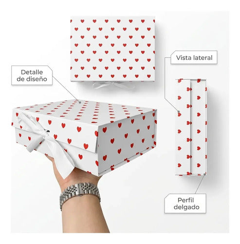 Caja De Tapa Premium Tapa Dura Gift Box Color Blanco Corazones