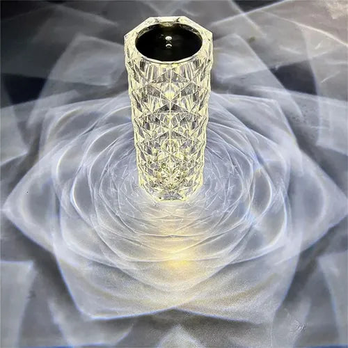 Lampara De Cristal Figura Rosa Touch Mesa Noche Recargable Blanco