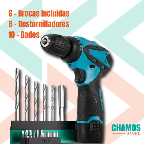 Taladro Destornillador Inalambrico 2 Baterias 12v Azul 110/220v 50 Hz X 60 Hz