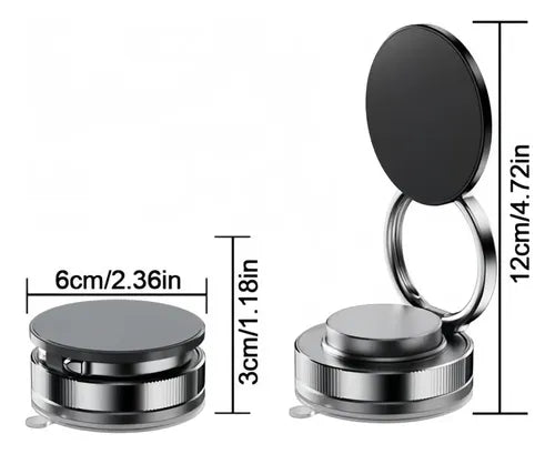 Soporte Magnético 360° Plegable Resistente Ventosa Ajustable Negro