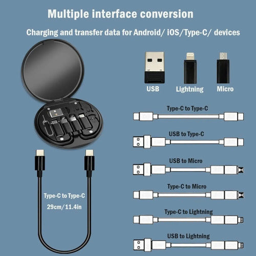 Set Adaptadores 6 En 1 Tipo C + 3 Adaptadores Carga Y Datos Negro