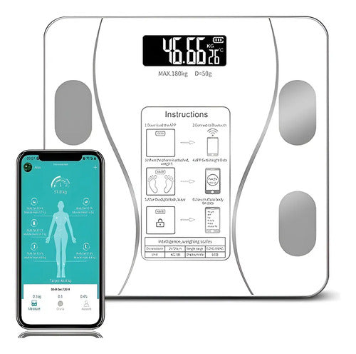 Balanza Baño Digital Inteligente Bluetooth Peso Grasa Imc Color Blanco