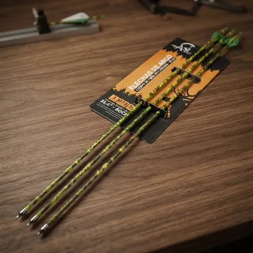 Pack 3 Flechas Fibra De Carbono 80cm Camufladas Punta Inox Verde