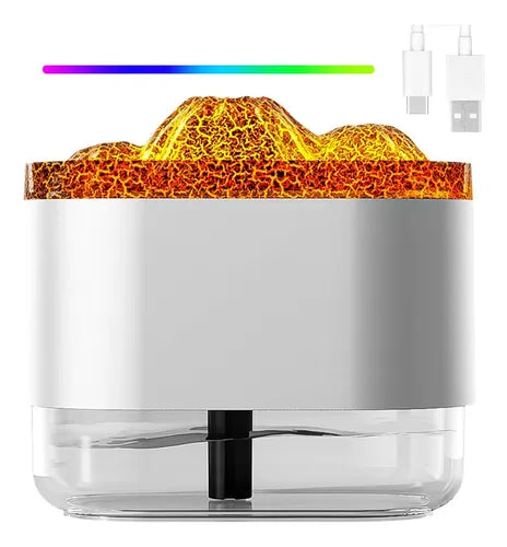 Difusor Aromaterapia Volcán Humidificador Luz 300 Ml Blanco