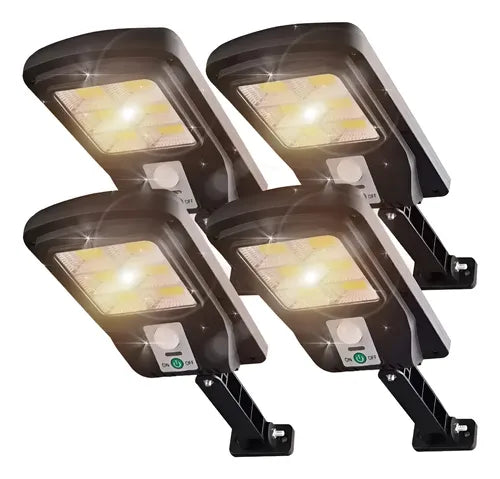Pack 4 Foco Solar Led Exterior Con Sensor De Movimiento Ip65 Negro