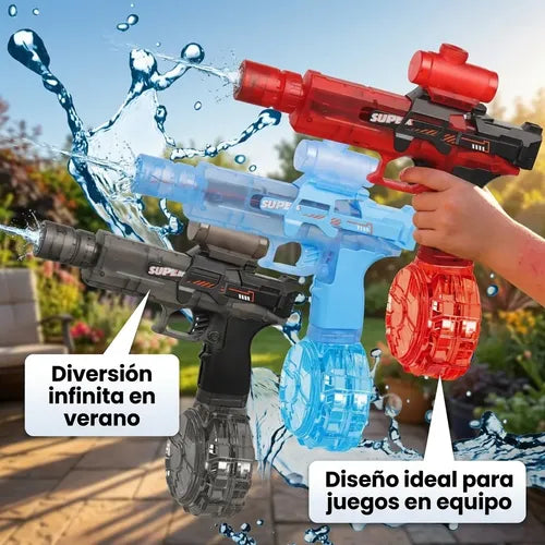 Juguete Pistola Agua Eléctrica Automática Luz Recargable Negro