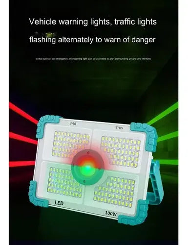 Linterna Foco Recargable Con Panel Solar 500w 188 Led Blanco Azul