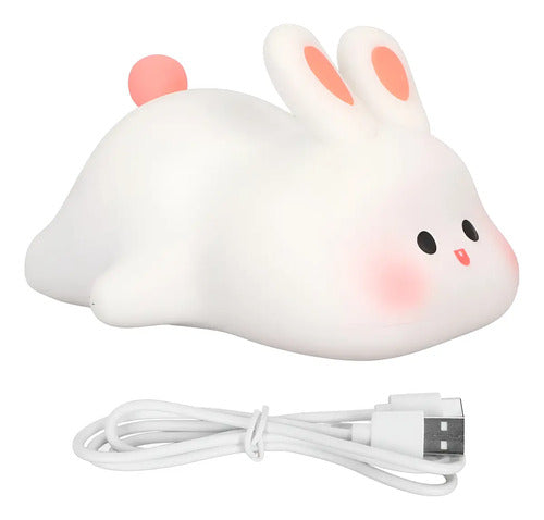 Lampara De Noche Conejo Suave Silicona Portátil Recargable Blanco
