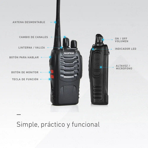 Kit X 4 Handy Baofeng Radio Walkie Talkie Bf888s 16ch Uhf + Auricular Manos Libres Bandas De Frecuencia 16 Color Negro