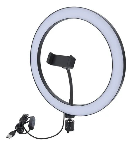 Aro De Luz 20cm Led Con Soporte Para Celular Sin Tripode Negro