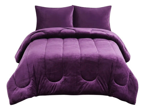 Cobertor Cubrecama Sherpa Chiporro Peludo Invierno 2.5 Plaza Violeta Oscuro Liso