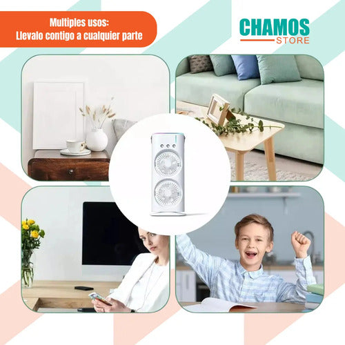 Doble Ventilador De Aire Frío Humidificador Para Escritorio Blanco
