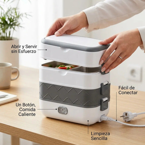 Fiambrera Eléctrica Acero Inoxidable Contenedor Multifunción Blanco