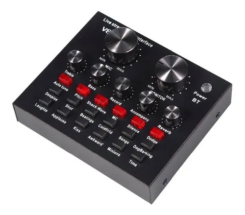 Microfono Con Tarjeta De Sonido V8 Bluetooth Y Audifonos Negro