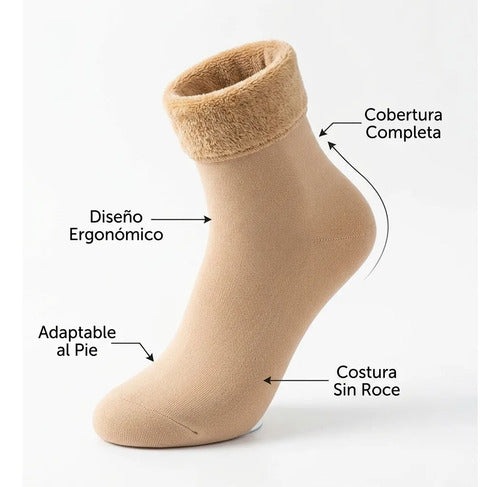 Pack X6 Pares Calcetines Térmicos Medias Termicas Polar Frio Beige Unica