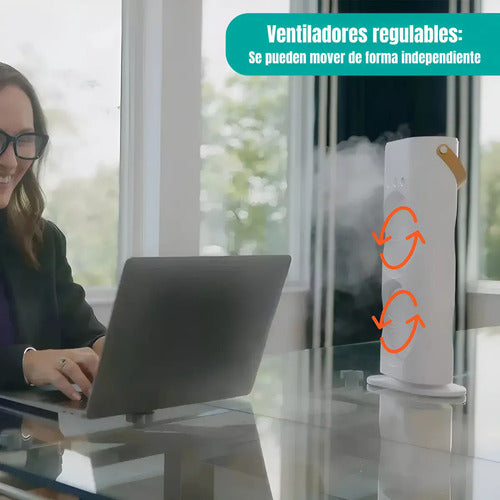 Doble Ventilador De Aire Frío Humidificador Para Escritorio Blanco