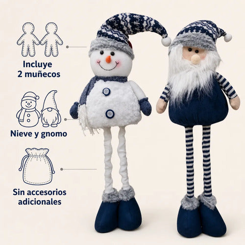 Mono Patas Largas Azul Blanco 70cm Muñeco Navidad Adorno Blanco Azul