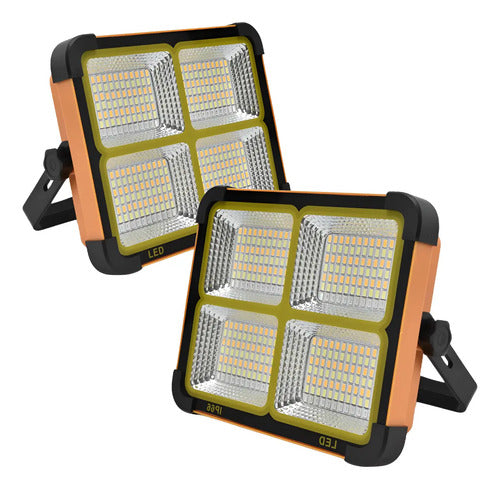 Pack X2 Foco Led Solar Emergencia Baliza Recarg 500w Camping Amarillo Blanco Cálido