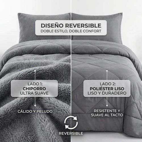 Cobertor Cubrecama Sherpa Chiporro Peludo Invierno 2.5 Plaza Gris Liso