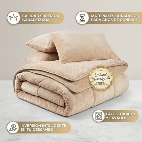 Cobertor Cubrecama Sherpa Chiporro Peludo Invierno 2.5 Plaza Beige Liso