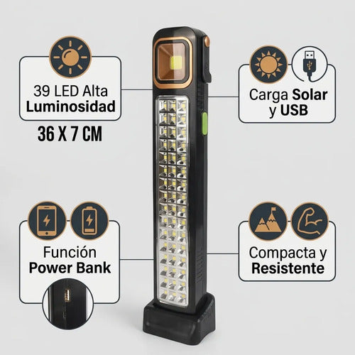 Luz De Emergencia Solar 39 Led Foco Solar + Power Bank Kit De Emergencia Lampara Led Seguridad Con Carga Solar