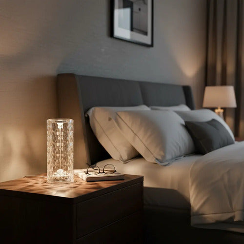 Lámpara Led De Velador Mesa Efecto Cristal Recargable Usb Transparente