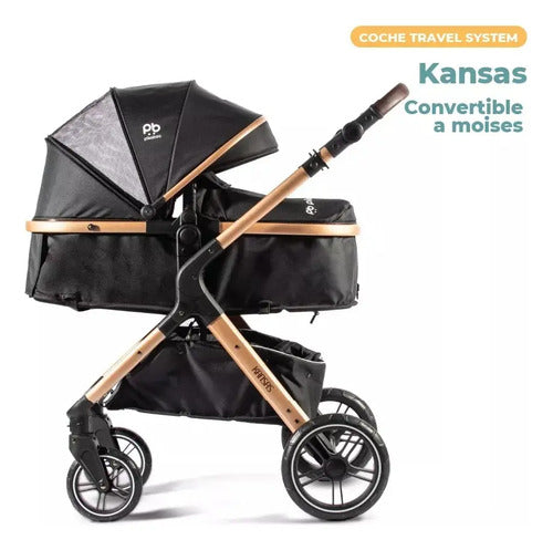 Coche Cuna Travel System Plegable Pikaboo Kansas Negro Negro Negro/dorado