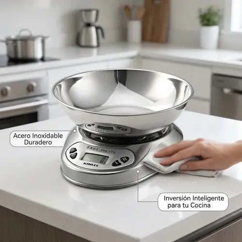 Pesa Cocina Acero Inoxidable 5kg 1gr Con Bowl 5 Kg Plateado 5 Kg
