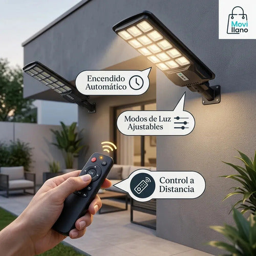 Pack 3 Focos Solares Led 2000w Para Exterior, Con Control Remoto Y Sensor De Movimiento Negro Blanco Frío