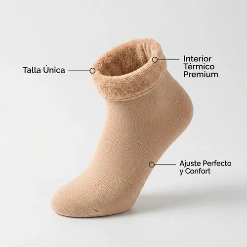 Pack X6 Pares Calcetines Térmicos Medias Termicas Polar Frio Beige Unica