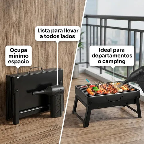 Kit Parrilla Plegable Portátil Soplador Encendedor De Fuego Negro - Parrilla Plegable Portátil Parrilla Acero Inoxidable Parrilla Para Carbón Parrilla Camping Parrilla