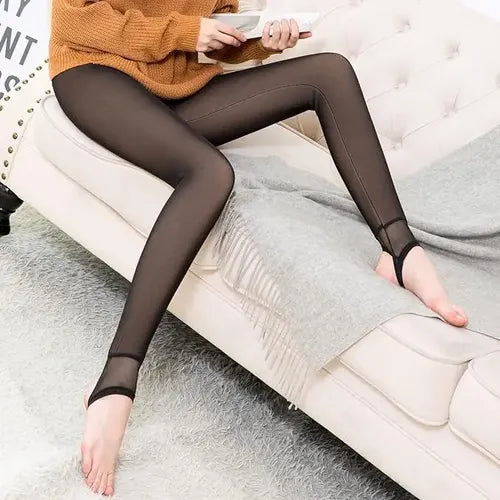 Calza Efecto Piel Panty Con Chiporro Invierno Forro Gruesa Negro Efecto Piel L-xl