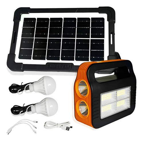 Kit Solar Con Panel De Emergencia Usb 2 Ampolletas Negro