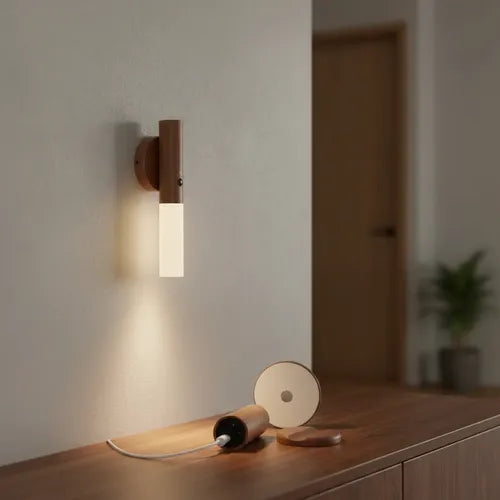 Packx2 Lámpara Recargable Madera Portátil Sensor Movimiento Maderaq3