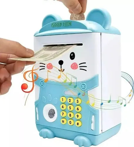Alcancia Gatito Ahorro Electrónica Sonido Y Contraseña Gatito Celeste