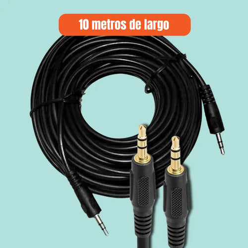 Cable Aux Jack 3.5mm 10m Negro 1x1 Audio Auxiliar Radio Auto