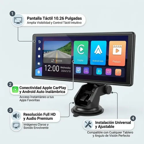 Pantalla Tactil Auto 10.26 Smart Radio Carplay Android Ios Negro