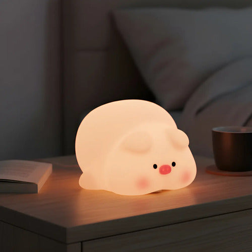 Lámpara De Noche Chancho Cerdo Silicona Regulable Recargable